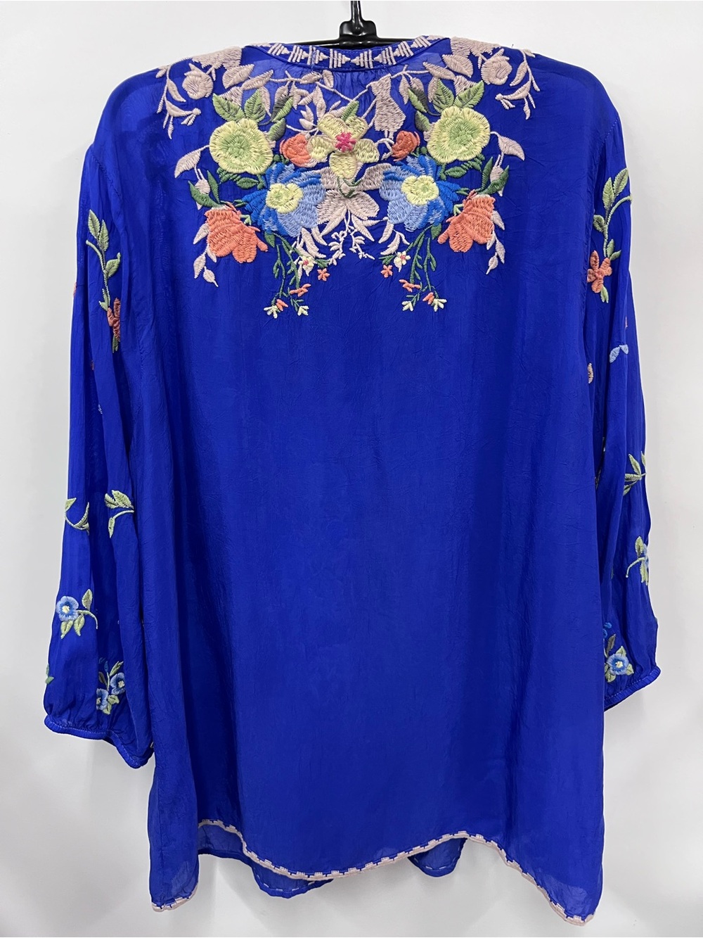 Johnny Was vibrant Blue Embroidered intricate bird floral V-Neck Tunic XL - Picture 7 of 14
